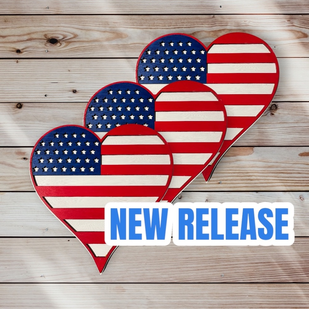 American Flag Door Hanger Handcrafted Patriotic Charm 15" Heart Shaped American